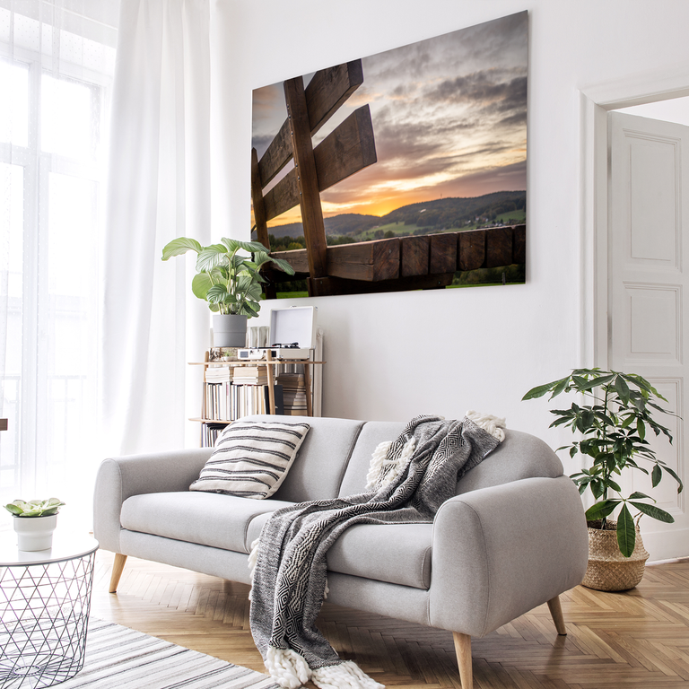 Bedrucktes Acrylglas als Magnetwand, Küchen-Hintergrund, Motiv: Rast-Bank