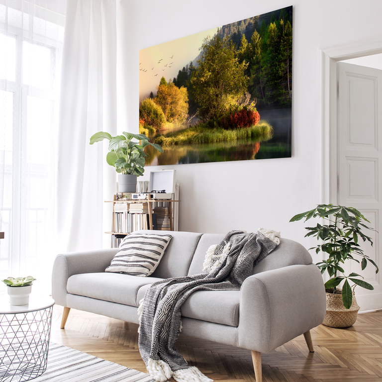 Bedrucktes Acrylglas als Magnetwand, Küchen-Hintergrund, Motiv: Nebel-Insel
