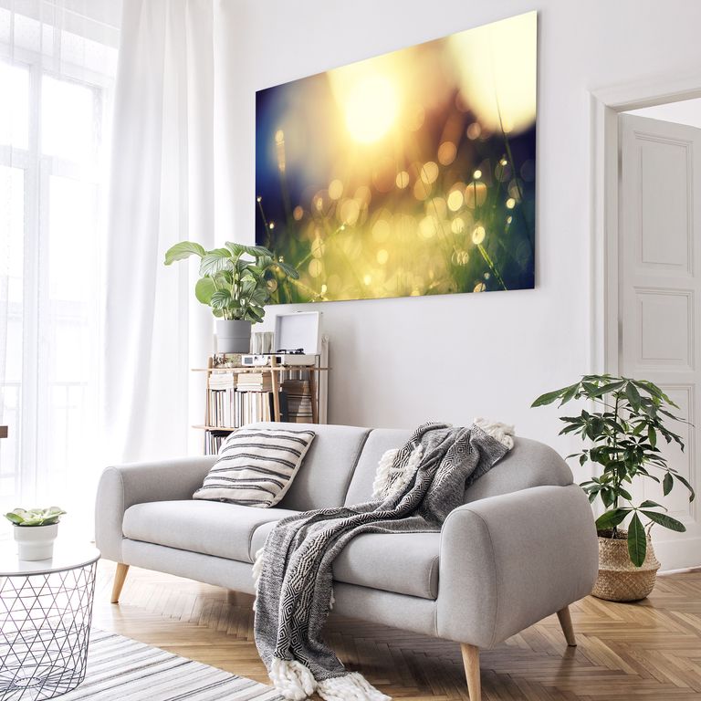 Bedrucktes Acrylglas als Magnetwand, Küchen-Hintergrund, Motiv Sonnenstrahlen