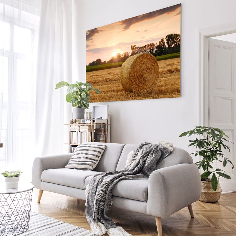 Bedrucktes Acrylglas als Magnetwand, Küchen-Hintergrund, Motiv Heuballen