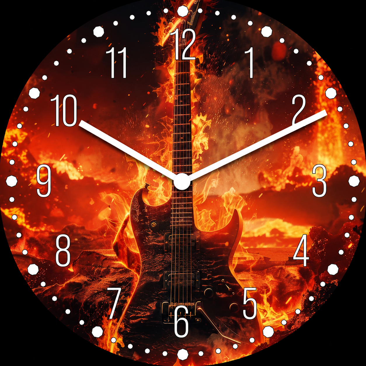 Hochwertige 30cm-Uhren Made in Alzenau Lautlose Uhr MDF Acryl Inferno Guitar