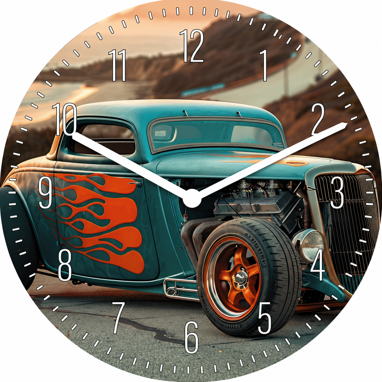 Hochwertige 30cm-Uhren Made in Alzenau Lautlose Uhr MDF Acryl Motiv HOTROD FLAMES