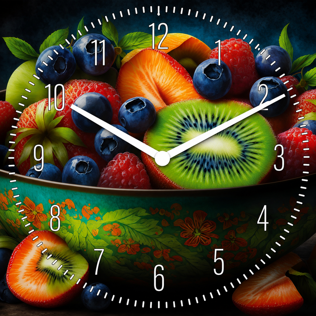 Hochwertige 30cm-Uhren Made in Alzenau Lautlose Uhr MDF Acryl Motiv Obsttraum