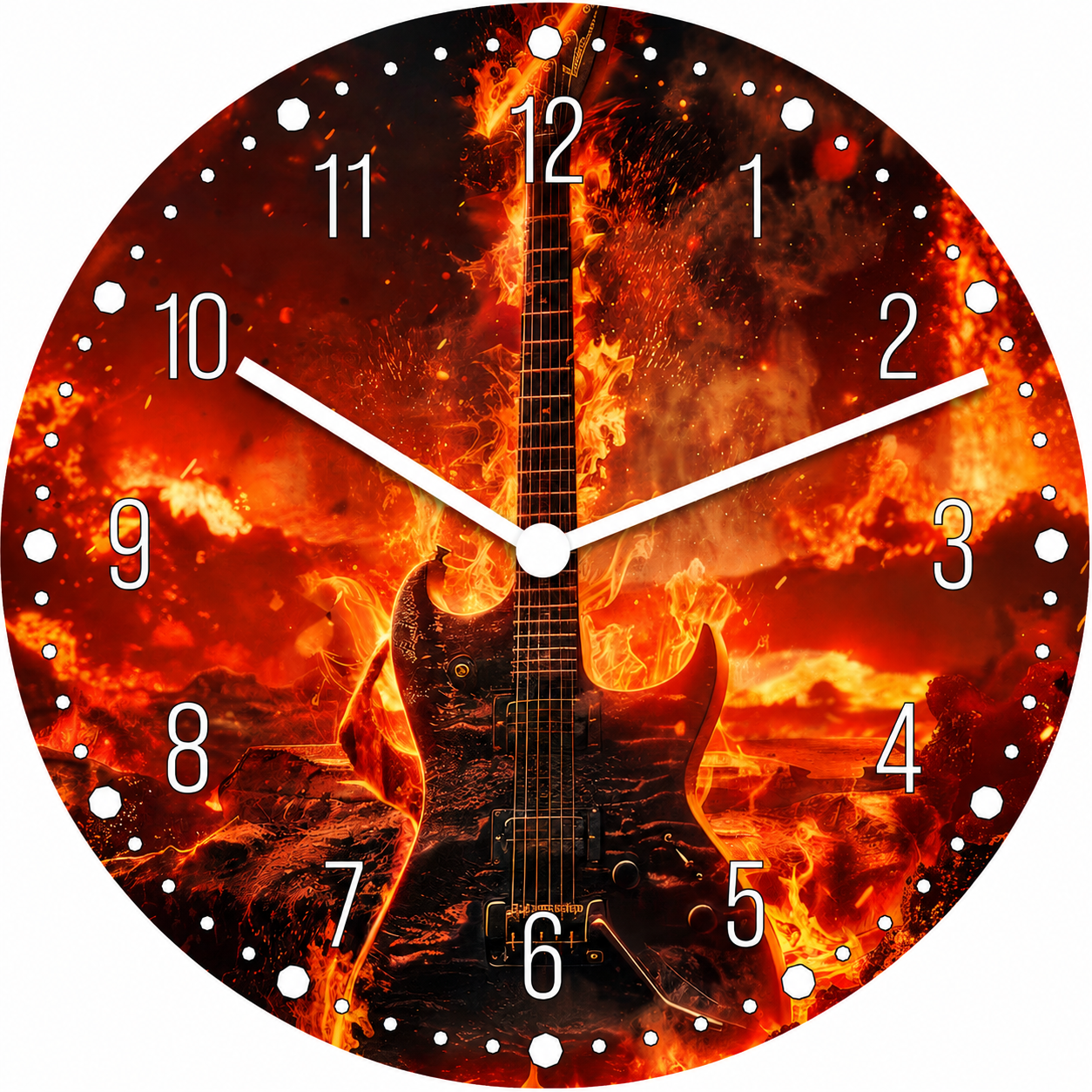 Hochwertige 30cm-Uhren Made in Alzenau Lautlose Uhr MDF Acryl Inferno Guitar