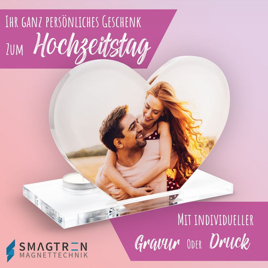 Acryl-Herz beleuchtet mit eigenem Druck oder Gravur für Hochzeitstag