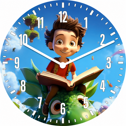 Hochwertige 30cm-Uhren Made in Alzenau Lautlose Uhr MDF Acryl Motiv Lesedrache