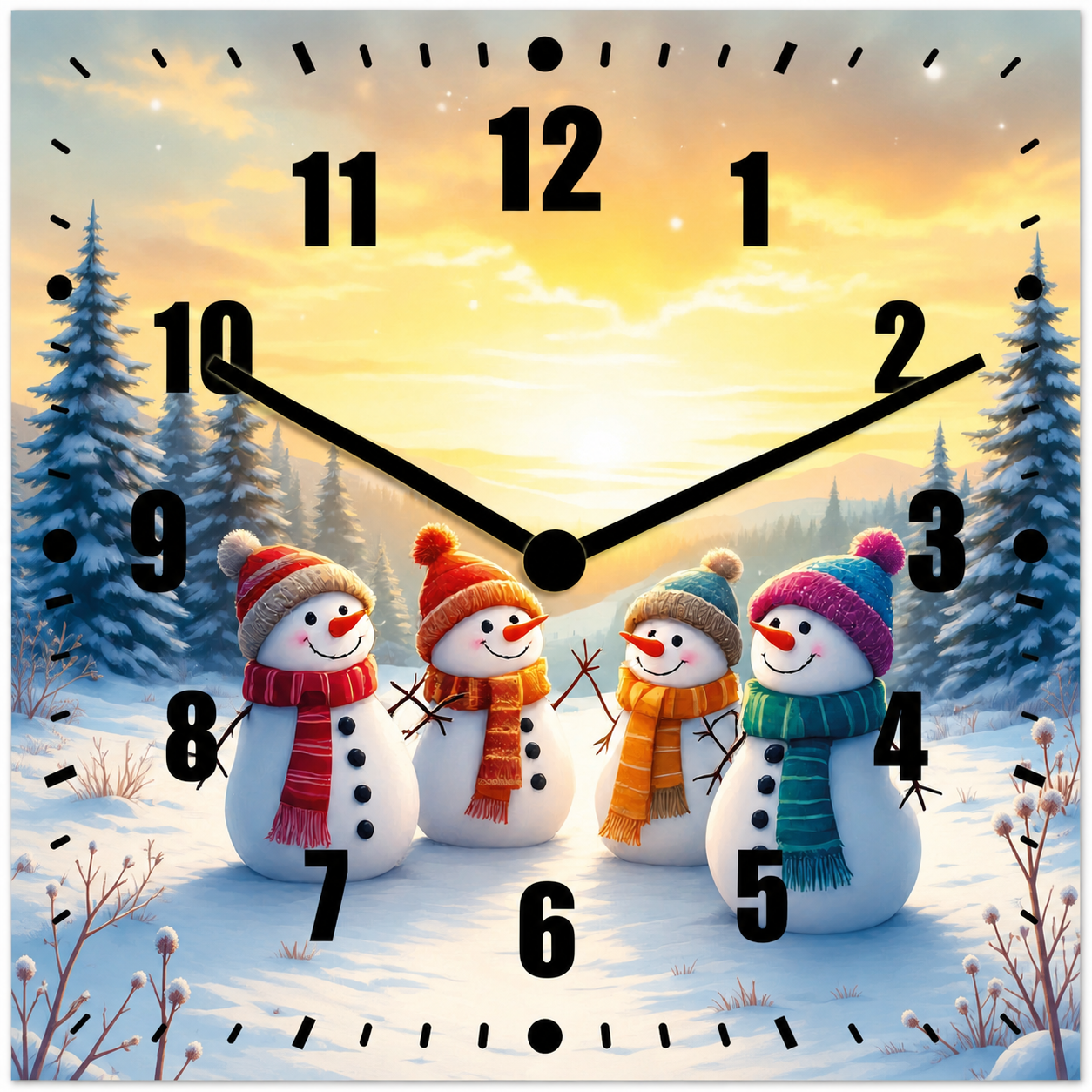 Hochwertige 30cm-Uhren Made in Alzenau Lautlose Uhr MDF Acryl Motiv Winterfreunde