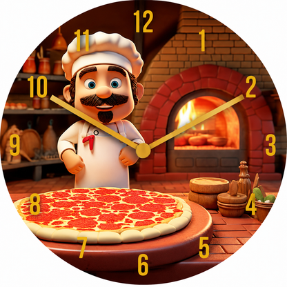 Made in Alzenau Lautlose Uhr MDF Acryl Motiv Pizzabäcker