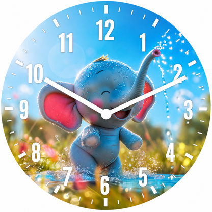 Hochwertige 30cm-Uhren Made in Alzenau Lautlose Uhr MDF Acryl Motiv Babyelefant BENNO