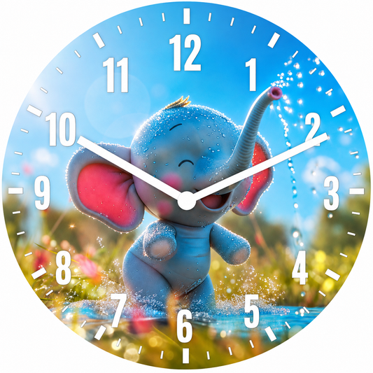 Hochwertige 30cm-Uhren Made in Alzenau Lautlose Uhr MDF Acryl Motiv Babyelefant BENNO