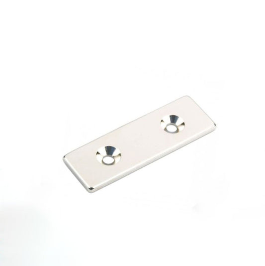 Quadermagnet 60,0 x 20,0 x 4,0 mm N35 Nickel mit 2 Senklöcher