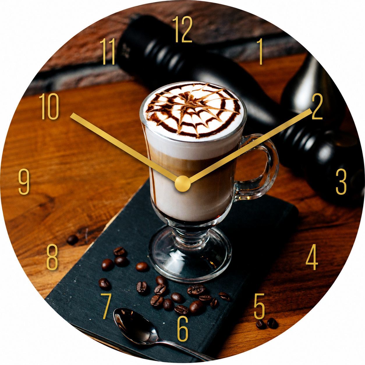 Hochwertige 30cm-Uhren Made in Alzenau Lautlose Uhr MDF Acryl Motiv Kaffee Latte