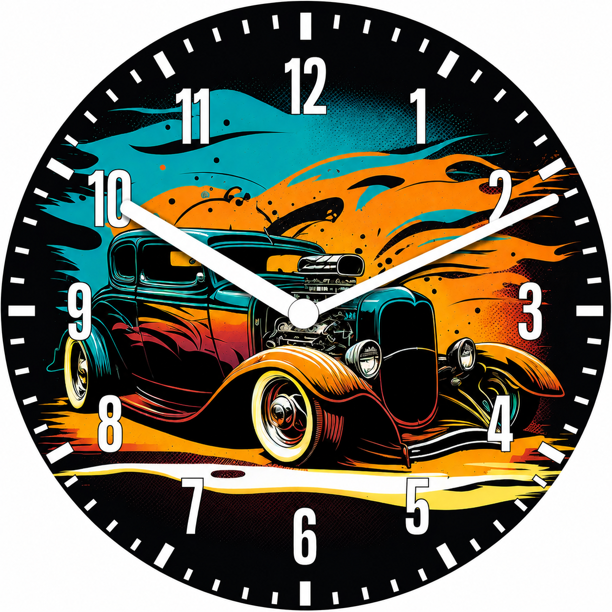 Hochwertige 30cm-Uhren Made in Alzenau Lautlose Uhr MDF Acryl Motiv RETRO ROADSTER