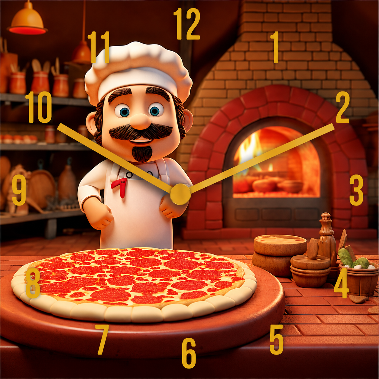 Made in Alzenau Lautlose Uhr MDF Acryl Motiv Pizzabäcker