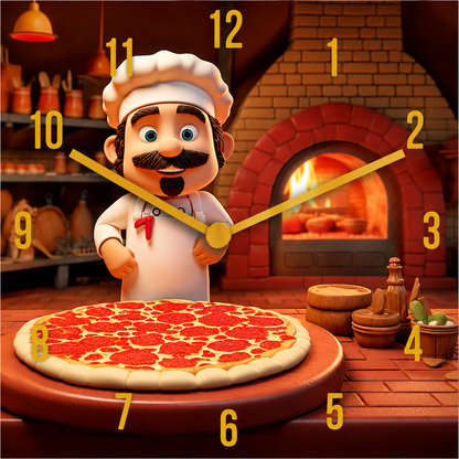 Made in Alzenau Lautlose Uhr MDF Acryl Motiv Pizzabäcker