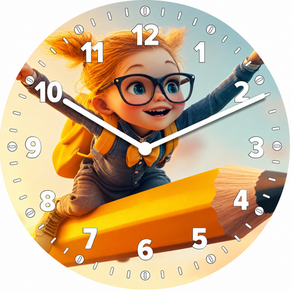 Hochwertige 30cm-Uhren Made in Alzenau Lautlose Uhr MDF Acryl Motiv Lernheldin