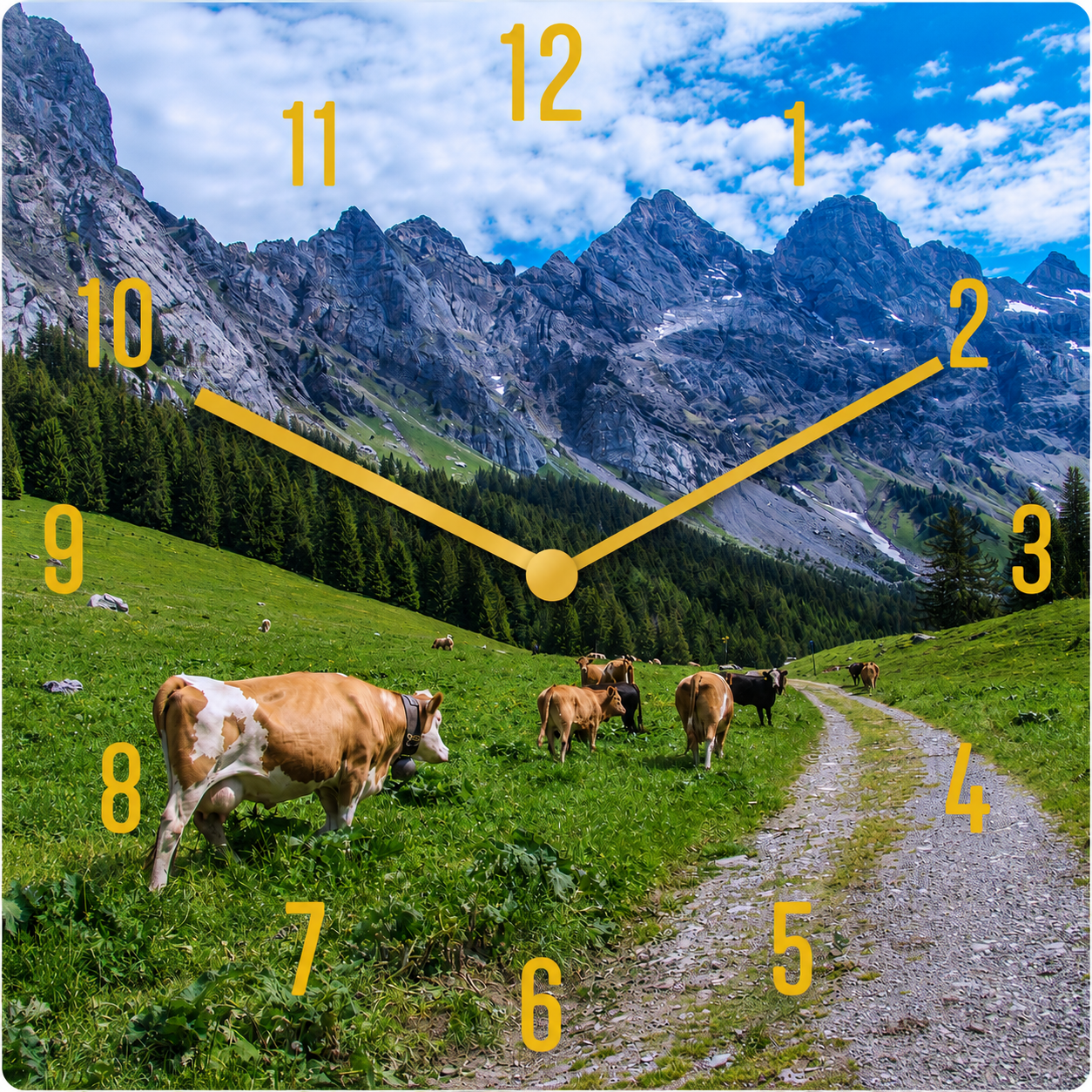 Hochwertige 30cm-Uhren Made in Alzenau Lautlose Uhr MDF Acryl Motiv Almwiese