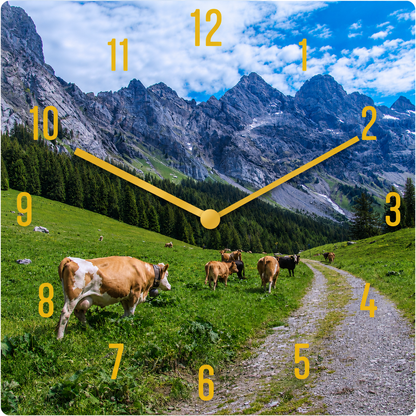 Hochwertige 30cm-Uhren Made in Alzenau Lautlose Uhr MDF Acryl Motiv Almwiese