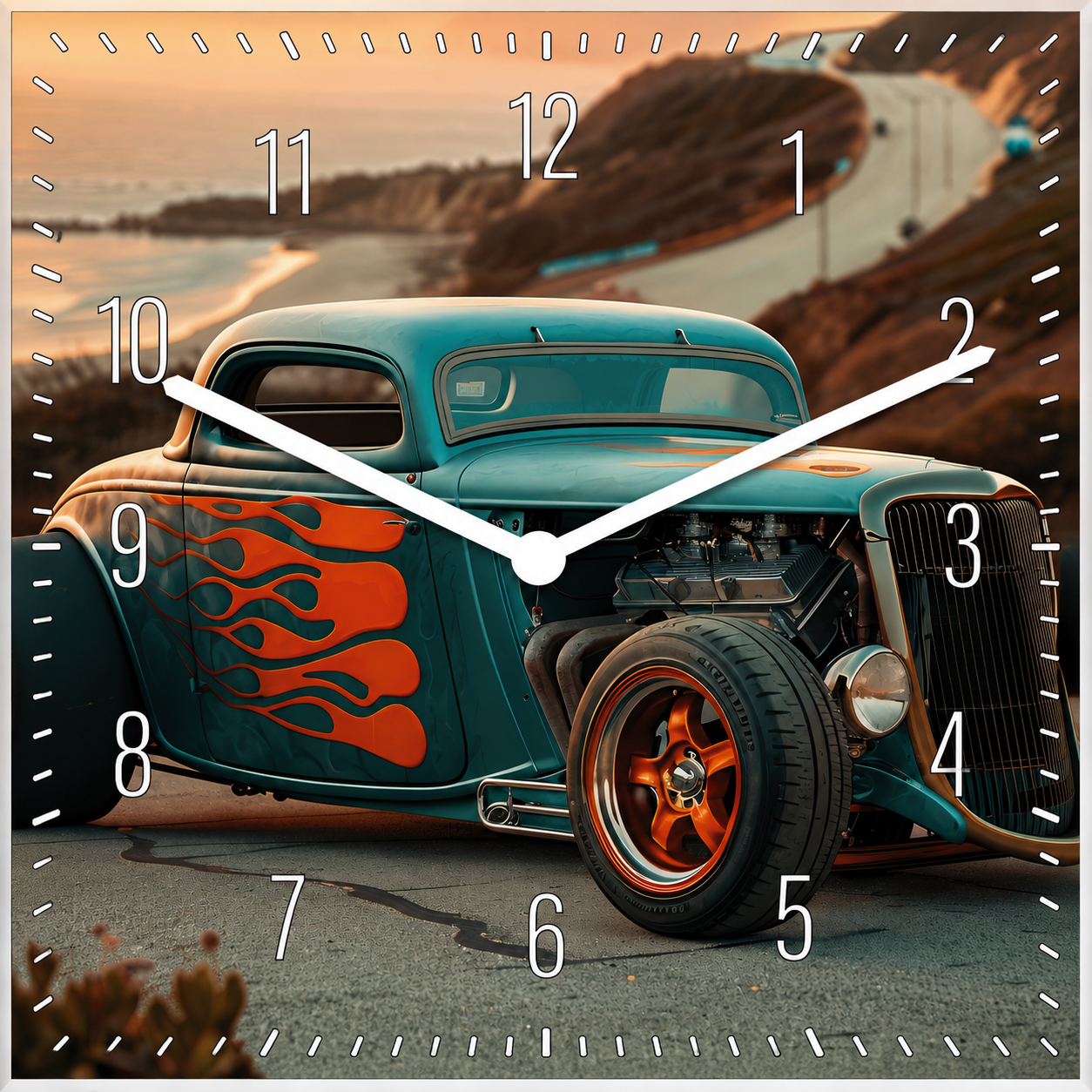 Hochwertige 30cm-Uhren Made in Alzenau Lautlose Uhr MDF Acryl Motiv HOTROD FLAMES