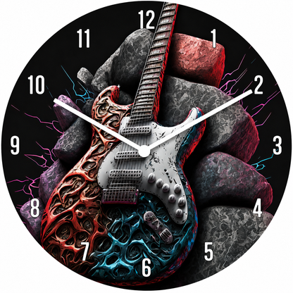 Hochwertige 30cm-Uhren Made in Alzenau Lautlose Uhr MDF Acryl Rock Fusion Guitar
