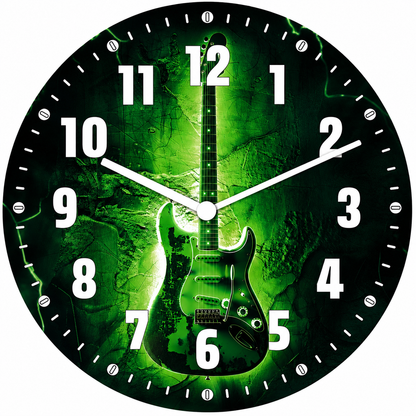 Hochwertige 30cm-Uhren Made in Alzenau Lautlose Uhr MDF Acryl Green Guitar