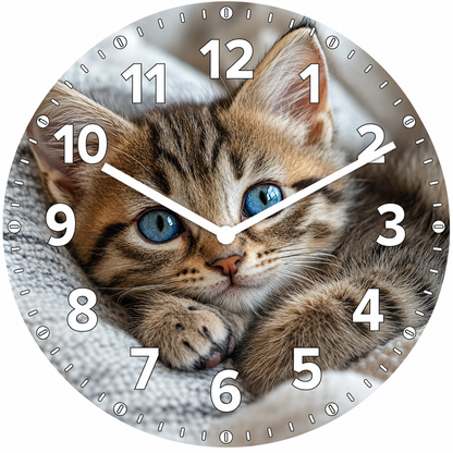 Hochwertige 30cm-Uhren Made in Alzenau Lautlose Uhr MDF Acryl Kleine Samtpfote