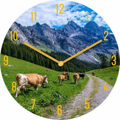 Hochwertige 30cm-Uhren Made in Alzenau Lautlose Uhr MDF Acryl Motiv Almwiese