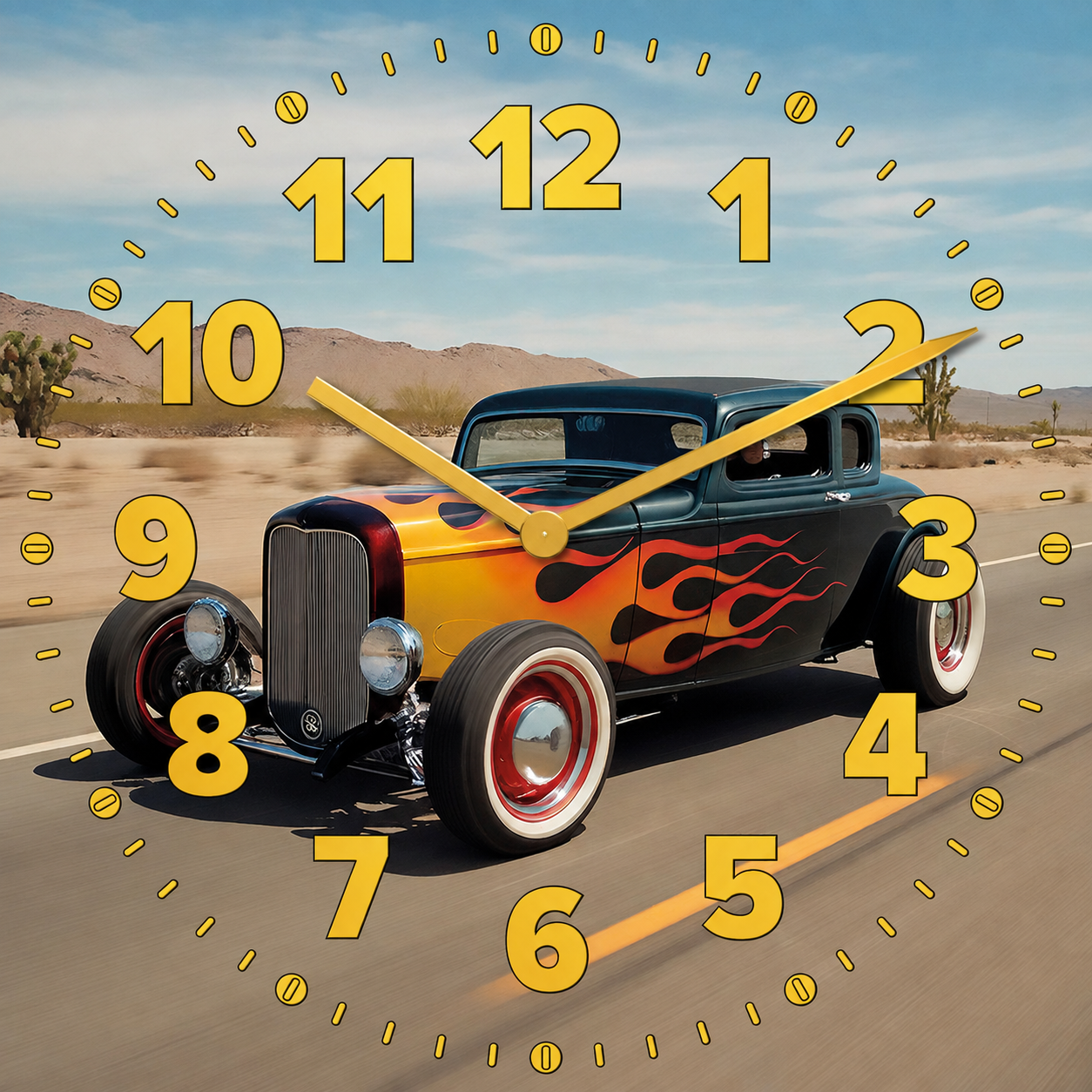 Hochwertige 30cm-Uhren Made in Alzenau Lautlose Uhr MDF Acryl Motiv HOTROD Route66