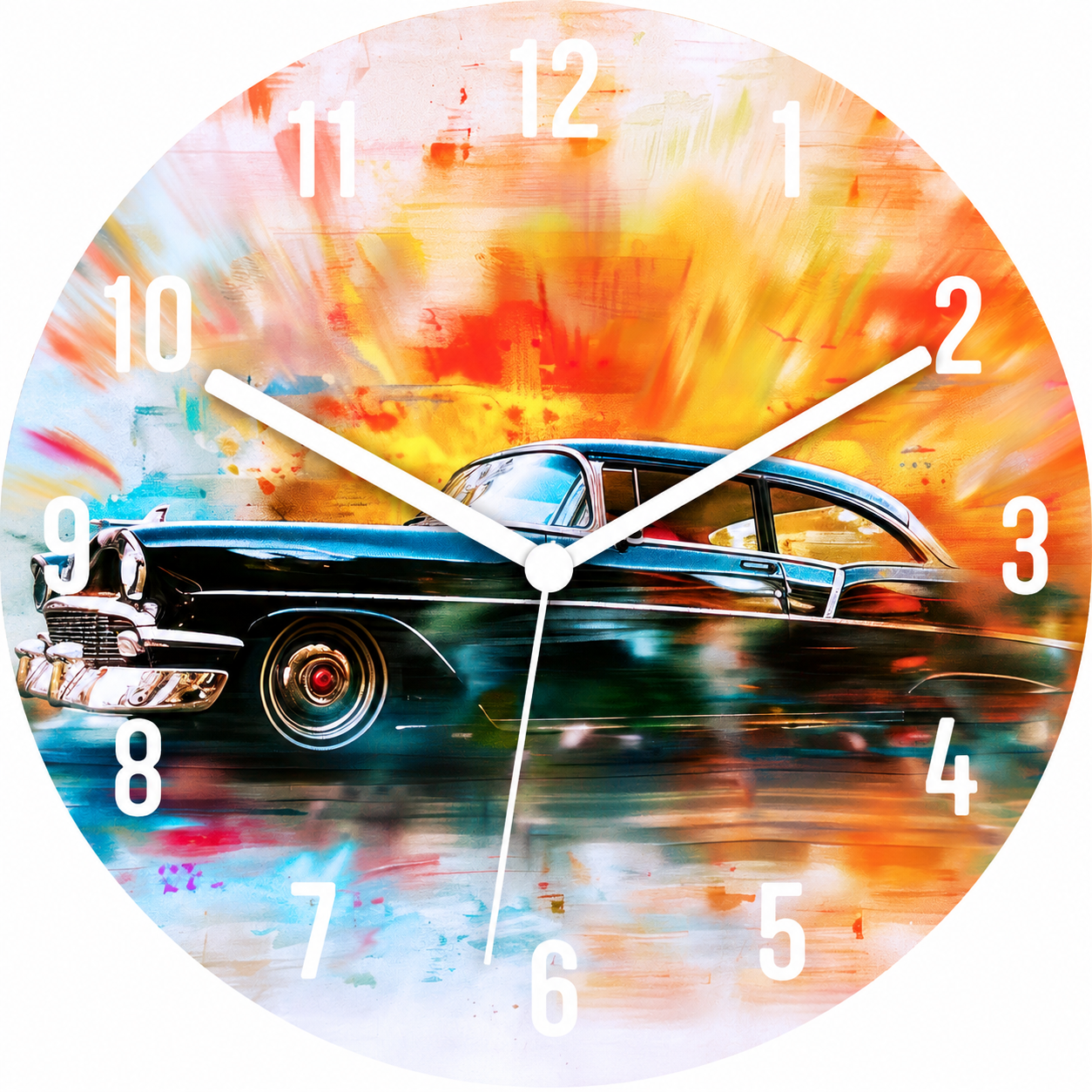 Hochwertige 30cm-Uhren Made in Alzenau Lautlose Uhr MDF Acryl Motiv Oldtimer KUBA