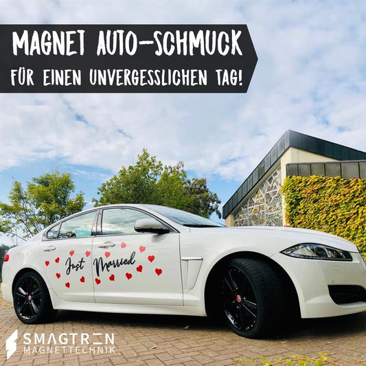 Auto Schmuck Deko Hochzeit Schriftzug "JUST MARRIED" Magnet Magnetfolie