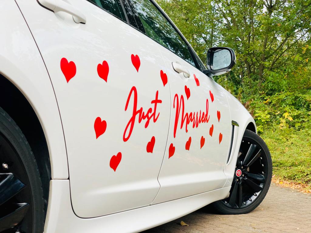 Auto Schmuck Deko Hochzeit Schriftzug "JUST MARRIED" Magnet Magnetfolie