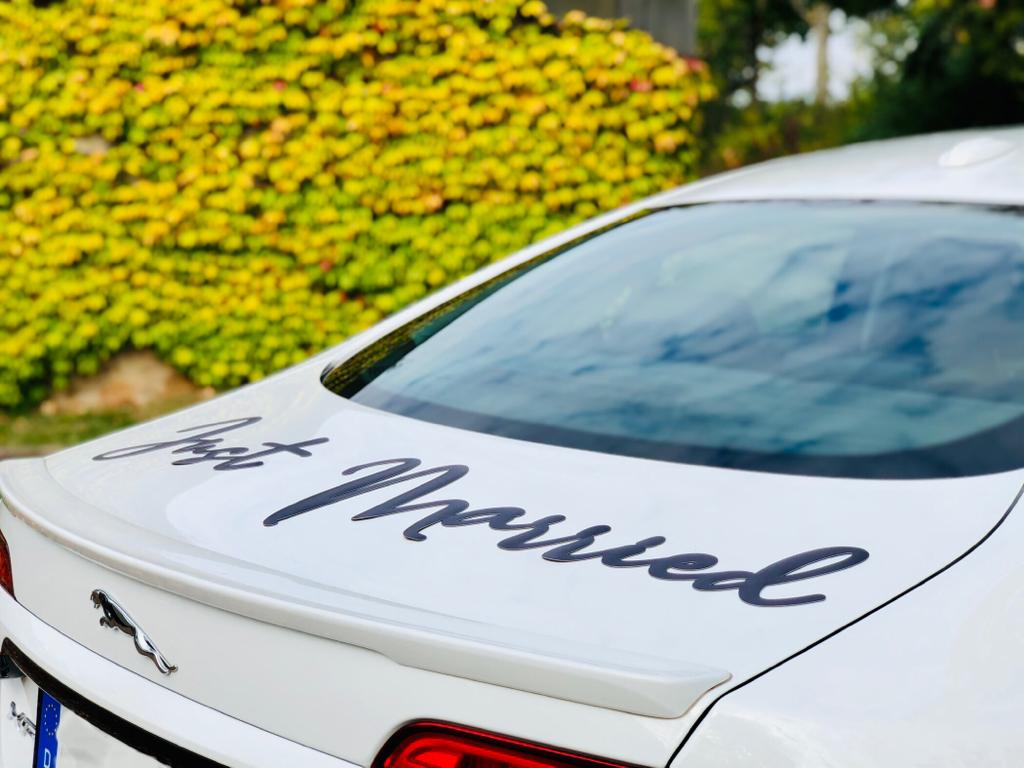 Auto Schmuck Deko Hochzeit Schriftzug "JUST MARRIED" Magnet Magnetfolie