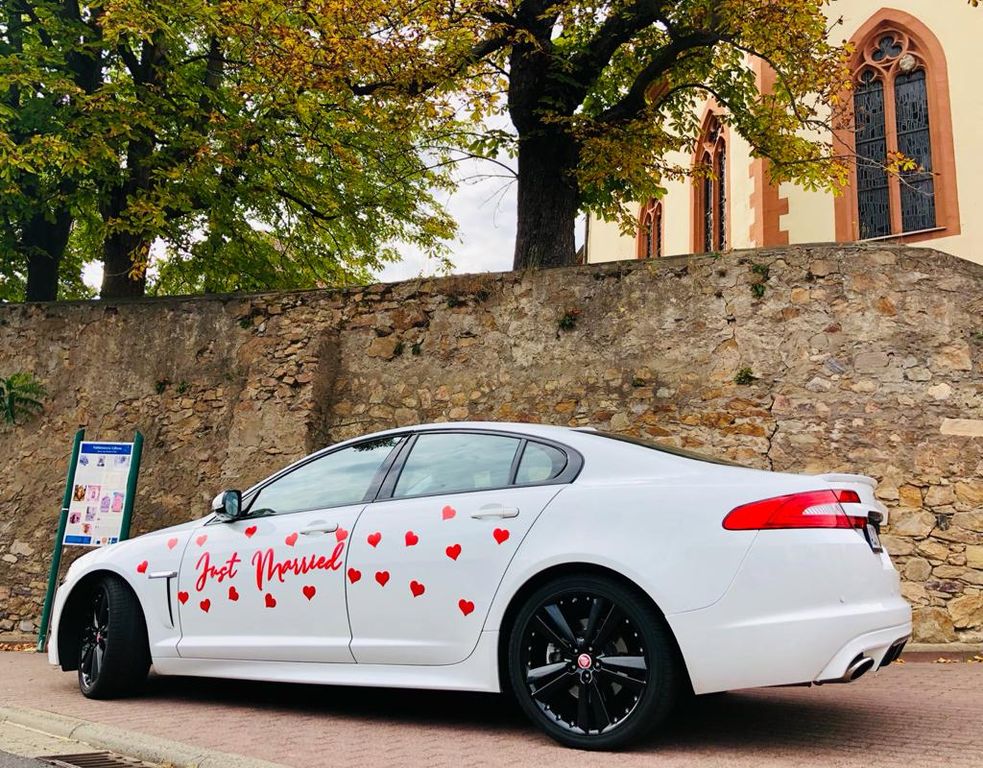 Auto Schmuck Deko Hochzeit Schriftzug "JUST MARRIED" Magnet Magnetfolie