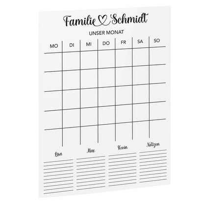 SmagMedia24 Family Time - Familien-Monatsplaner - Individuell gestaltbarer Wand-Kalender auf Acrylglas