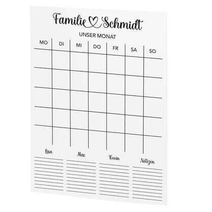 SmagMedia24 Family Time - Familien-Monatsplaner - Individuell gestaltbarer Wand-Kalender auf Acrylglas