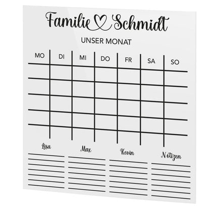 SmagMedia24 Family Time - Familien-Monatsplaner - Individuell gestaltbarer Wand-Kalender auf Acrylglas