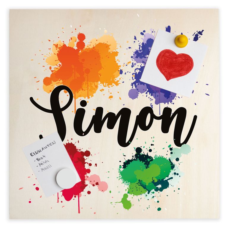 Namenstafel Holz-Magnetboard Holztafel Pinnwand - Inkl. 3 Magnete Motiv: Farbkleckse