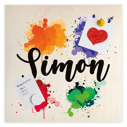 Namenstafel Holz-Magnetboard Holztafel Pinnwand - Inkl. 3 Magnete Motiv: Farbkleckse