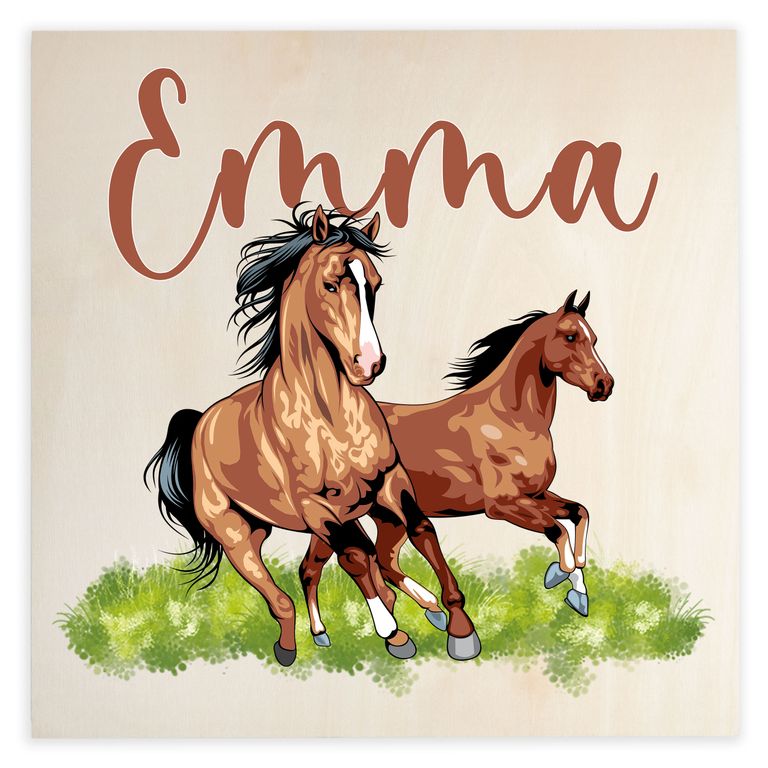 Namenstafel Holz-Magnetboard Holztafel Pinnwand - Inkl. 3 Magnete Motiv: Pferde