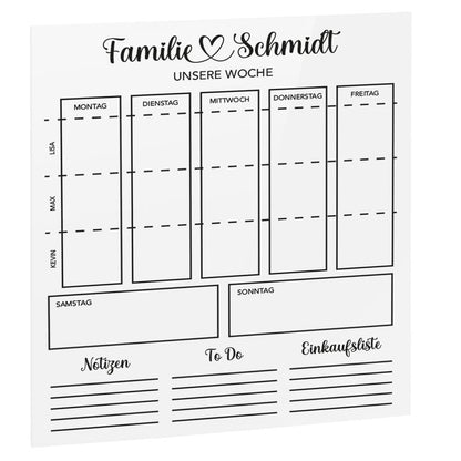 SmagMedia24 Family Time - Familien-Wochenplaner - Individuell gestaltbarer Wand-Kalender auf Acrylglas