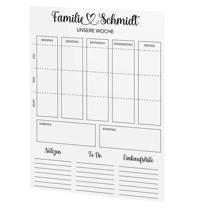 SmagMedia24 Family Time - Familien-Wochenplaner - Individuell gestaltbarer Wand-Kalender auf Acrylglas