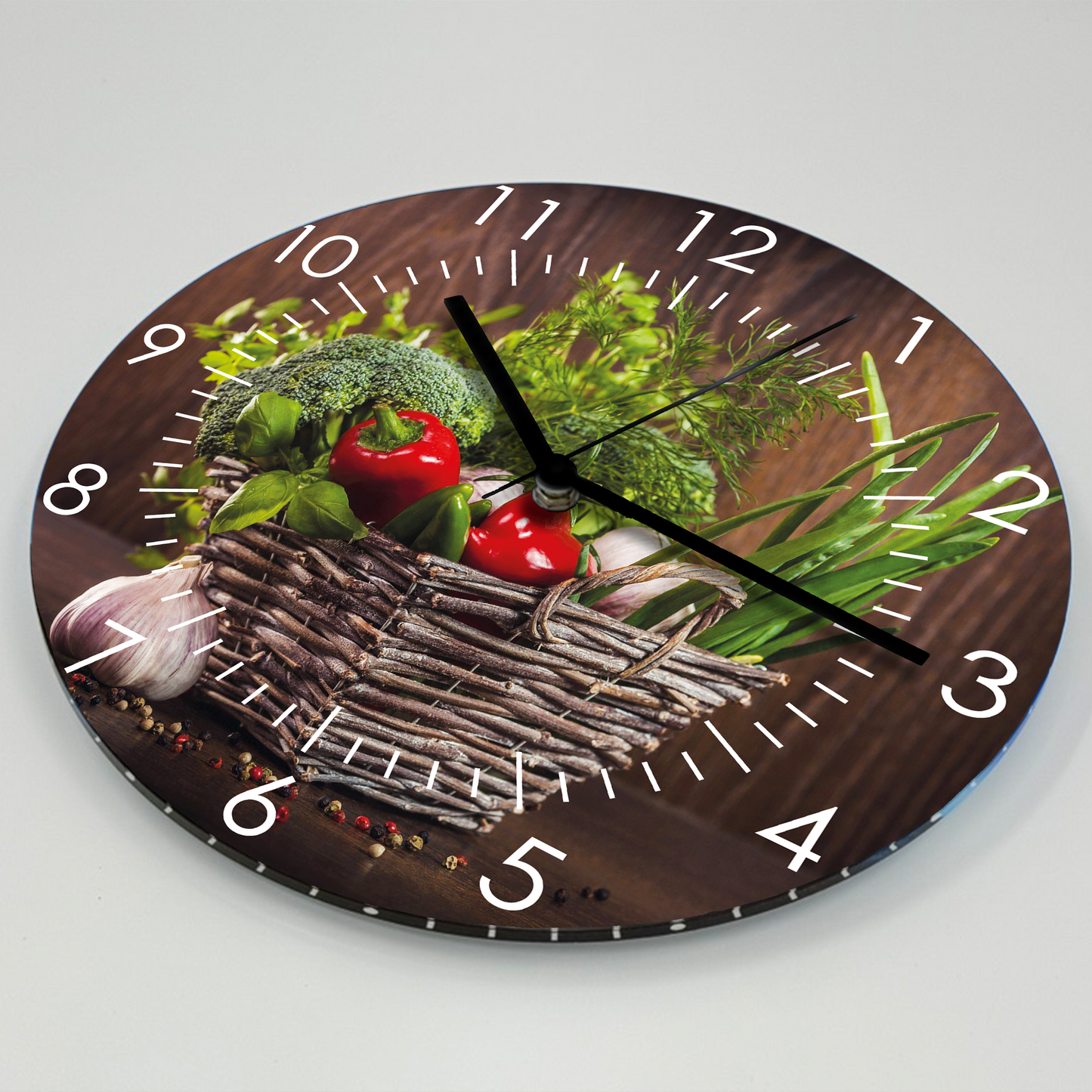 Hochwertige 30cm-Uhren Made in Alzenau Lautlose Uhr MDF Acryl: Gemüse