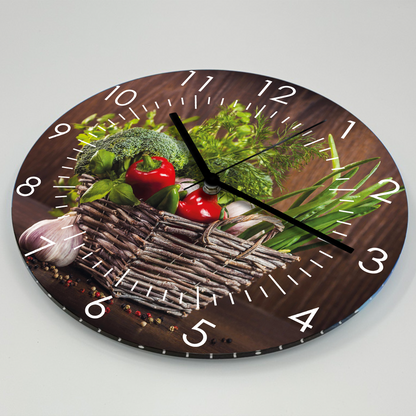 Hochwertige 30cm-Uhren Made in Alzenau Lautlose Uhr MDF Acryl: Gemüse