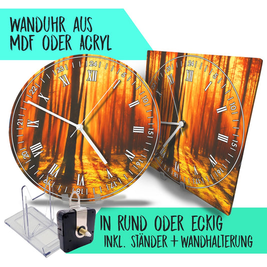 Hochwertige 30cm-Uhren Made in Alzenau Lautlose Uhr MDF Acryl Motiv Zauberwald