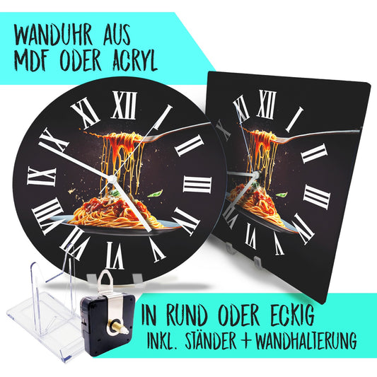 Hochwertige 30cm-Uhren Made in Alzenau Lautlose Uhr MDF Acryl Motiv Spaghetti