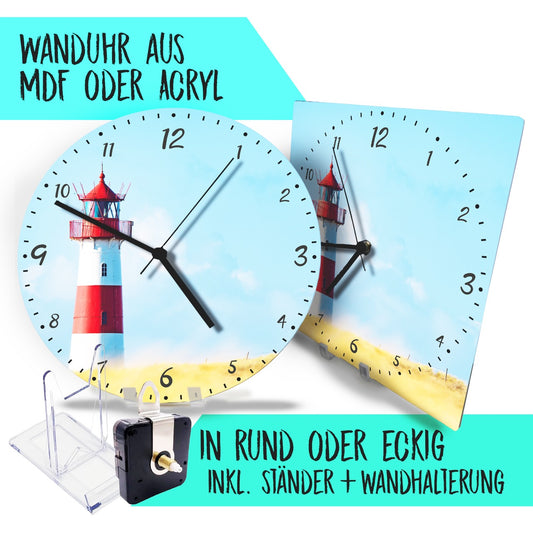 Hochwertige 30cm-Uhren Made in Alzenau Lautlose Uhr MDF Acryl Motiv Leuchtturm