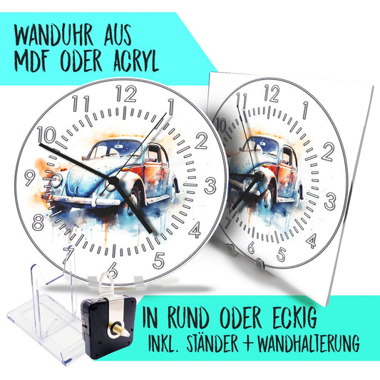 Hochwertige 30cm-Uhren Made in Alzenau Lautlose Uhr MDF Acryl Motiv Glückskäfer