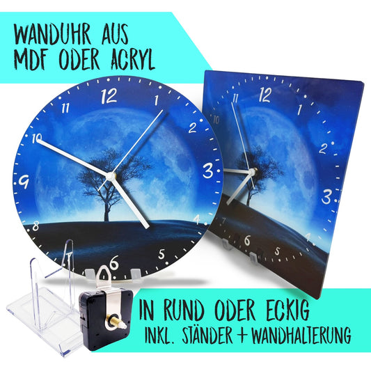 Hochwertige 30cm-Uhren Made in Alzenau Lautlose Uhr MDF Acryl Motiv Blue Space