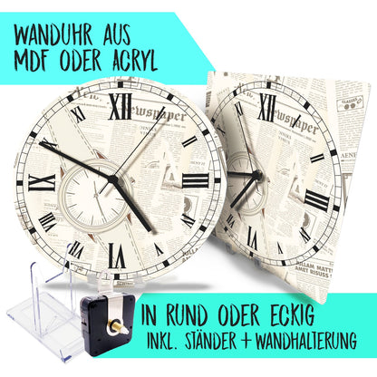 Hochwertige 30cm-Uhren Made in Alzenau Lautlose Uhr MDF Acryl Motiv Old Zeitung