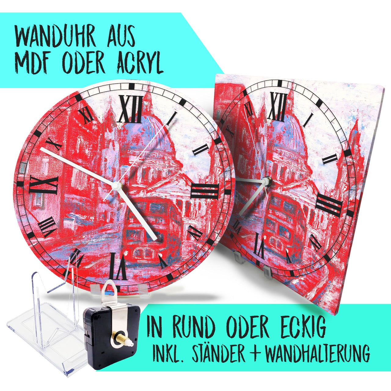 Hochwertige 30cm-Uhren Made in Alzenau Lautlose Uhr MDF Acryl Motiv London